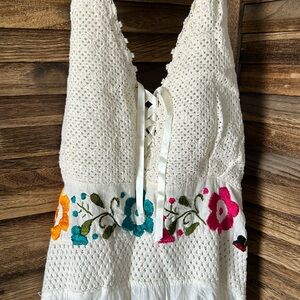 Artisan Halter embroidered dress white summer Mexican